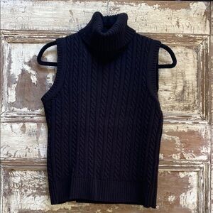 Brooks Brothers Black Turtleneck Cable Knit Sweater Vest, Size Small